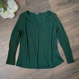 Shein Dark green lace sleeve top small